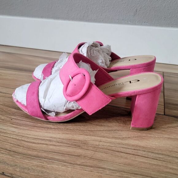 Chinese Laundry Rave Buckle Block Heel Suede Sandal in Bubblegum Pink - Picture 1 of 11